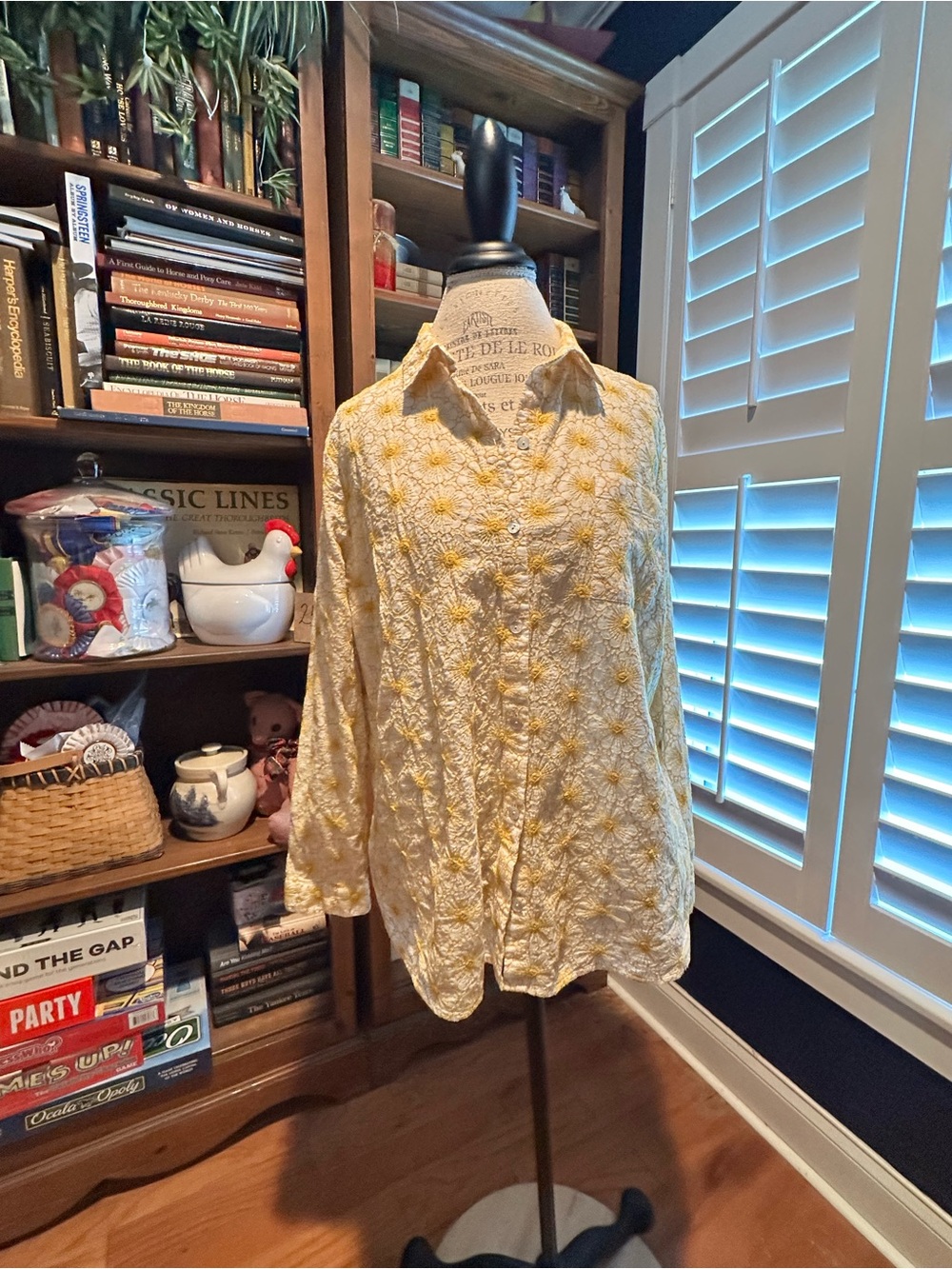 J. Jill Cream Top with Yellow Floral Embroidery